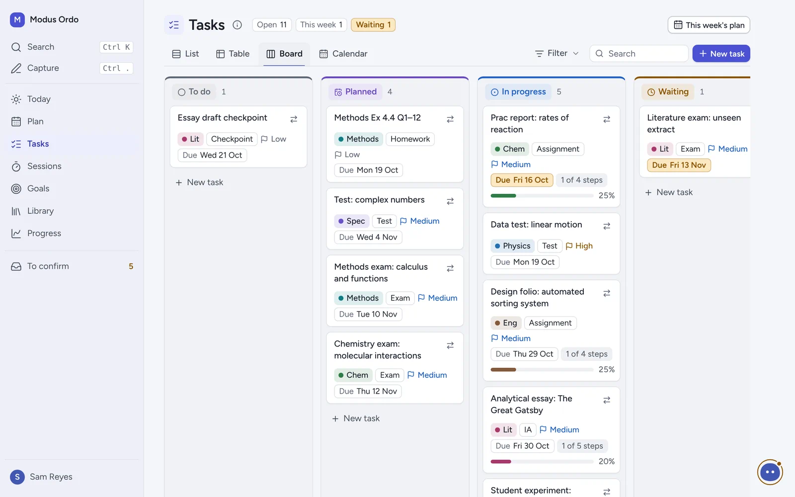 Tasks as a board with a column for each status